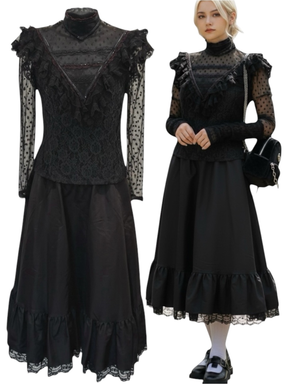Vintage Gunne Sax Romantic Mourning Victorian Skirt Set